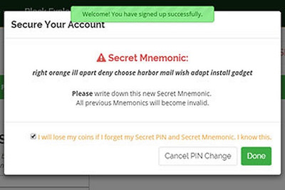block.io Secret Mnemonic