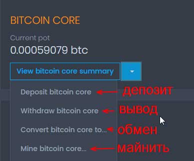 CoinPot кнопка с выпадающим списком